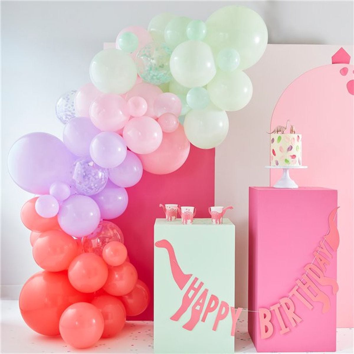 Pink, Lilac, Pastel Green and Confetti Balloon Arch