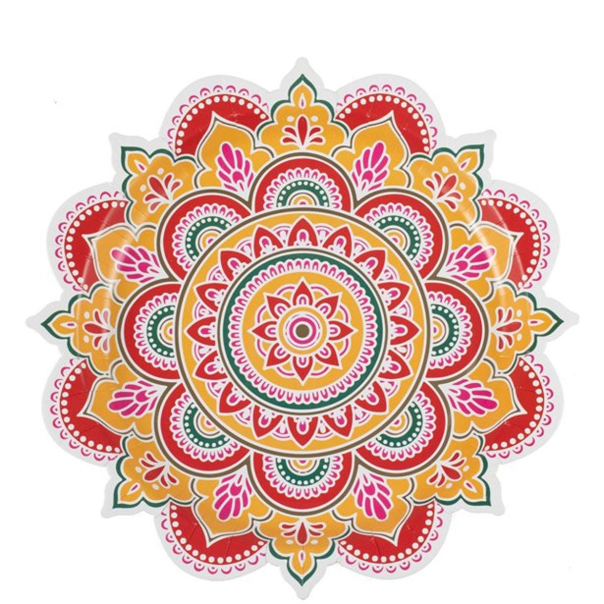 Diwali Multicoloured Patterned Paper Plates - 27cm