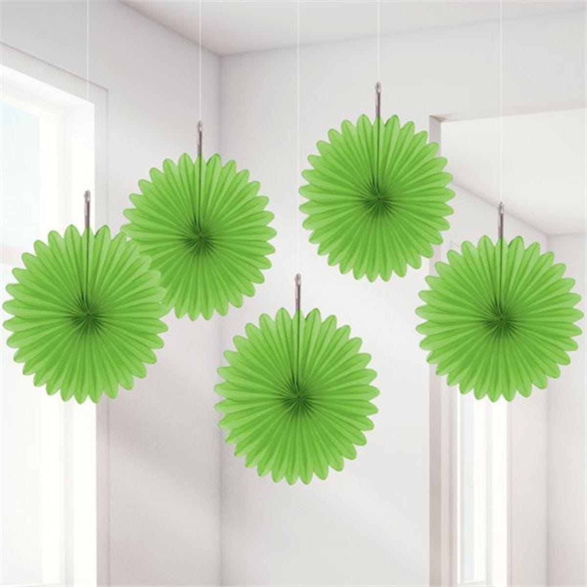 Lime Green Paper Fan Decorations - 15cm