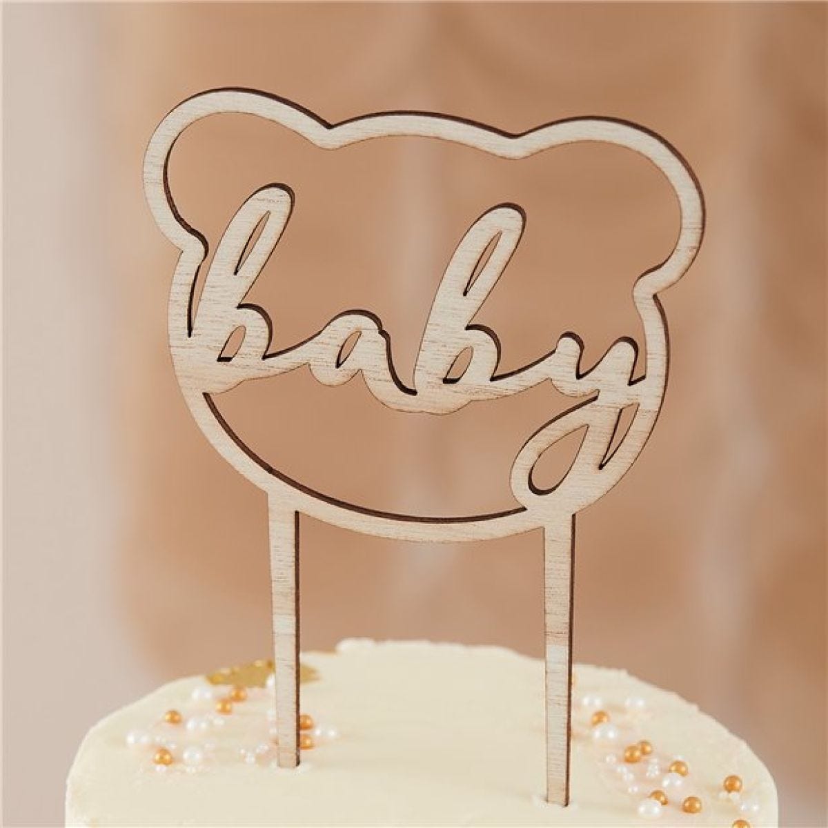 Hello Baby Bear Wooden Cake Topper