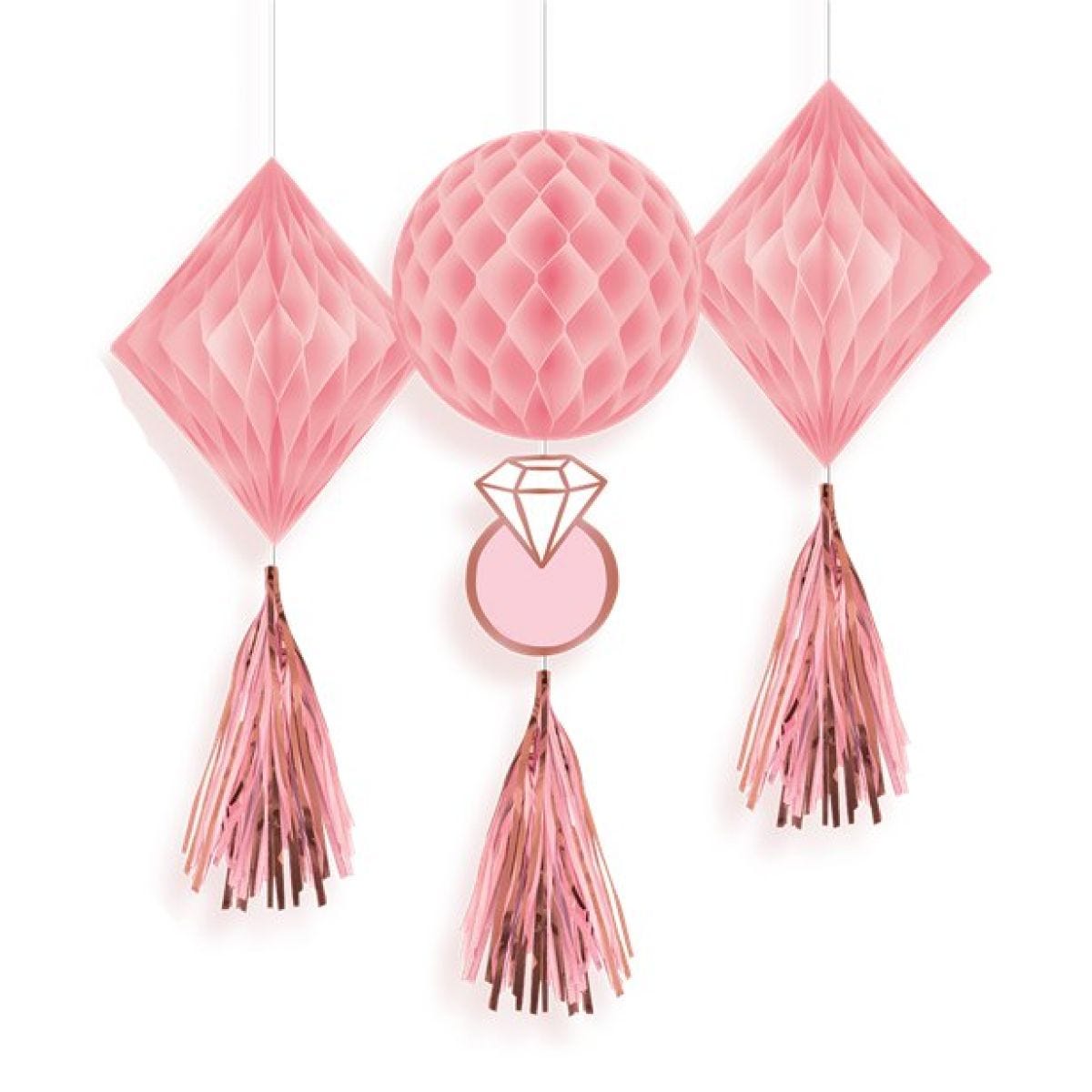 Blush Hen Party Honeycomb Tassel Decorations (3pk)