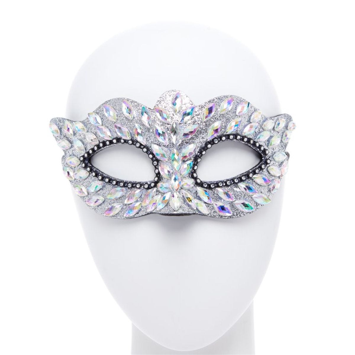 Silver Masquerade Mask with Gems & Rhinestones