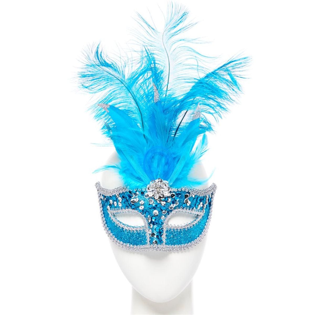 Turquoise Masquerade Mask with Sequins