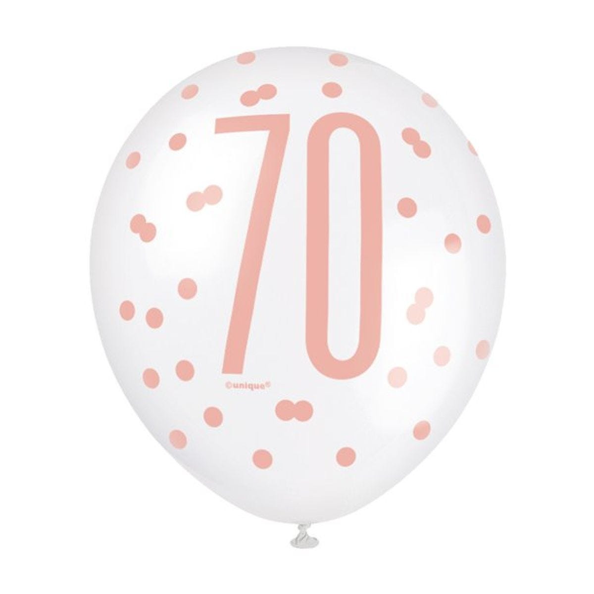 Rose Gold Glitz 70th Birthday Balloons - 12" Latex