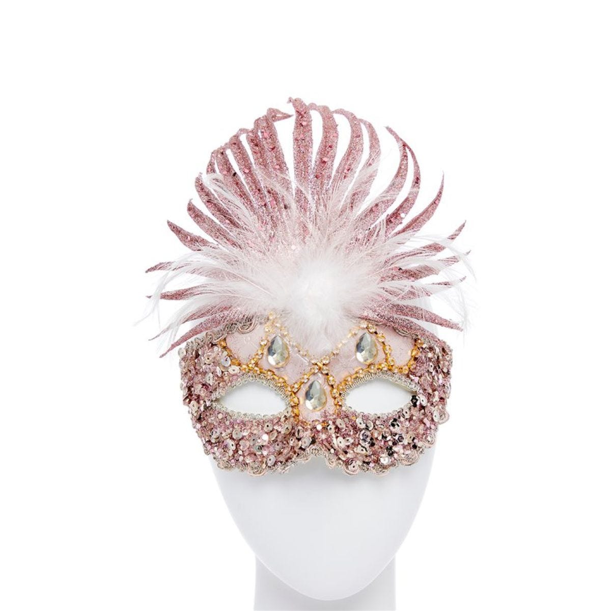 Pink Masquerade Mask with Sequins, Glitter & Feathers