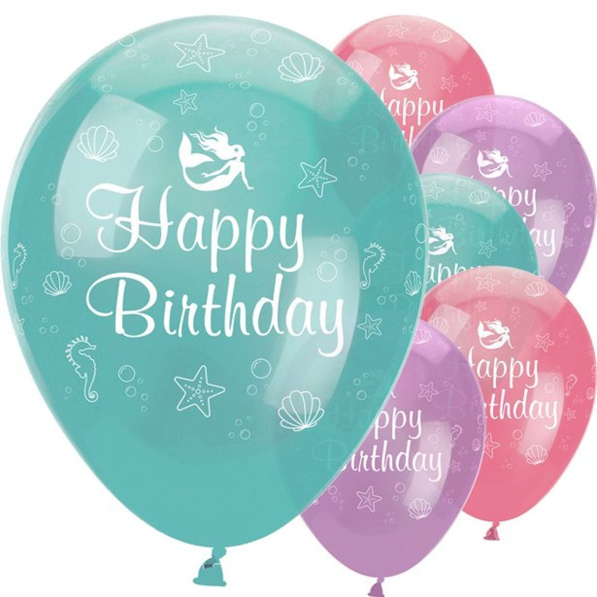 Mermaid Shine &apos;Happy Birthday&apos; Latex Balloons - 12" (6pk)