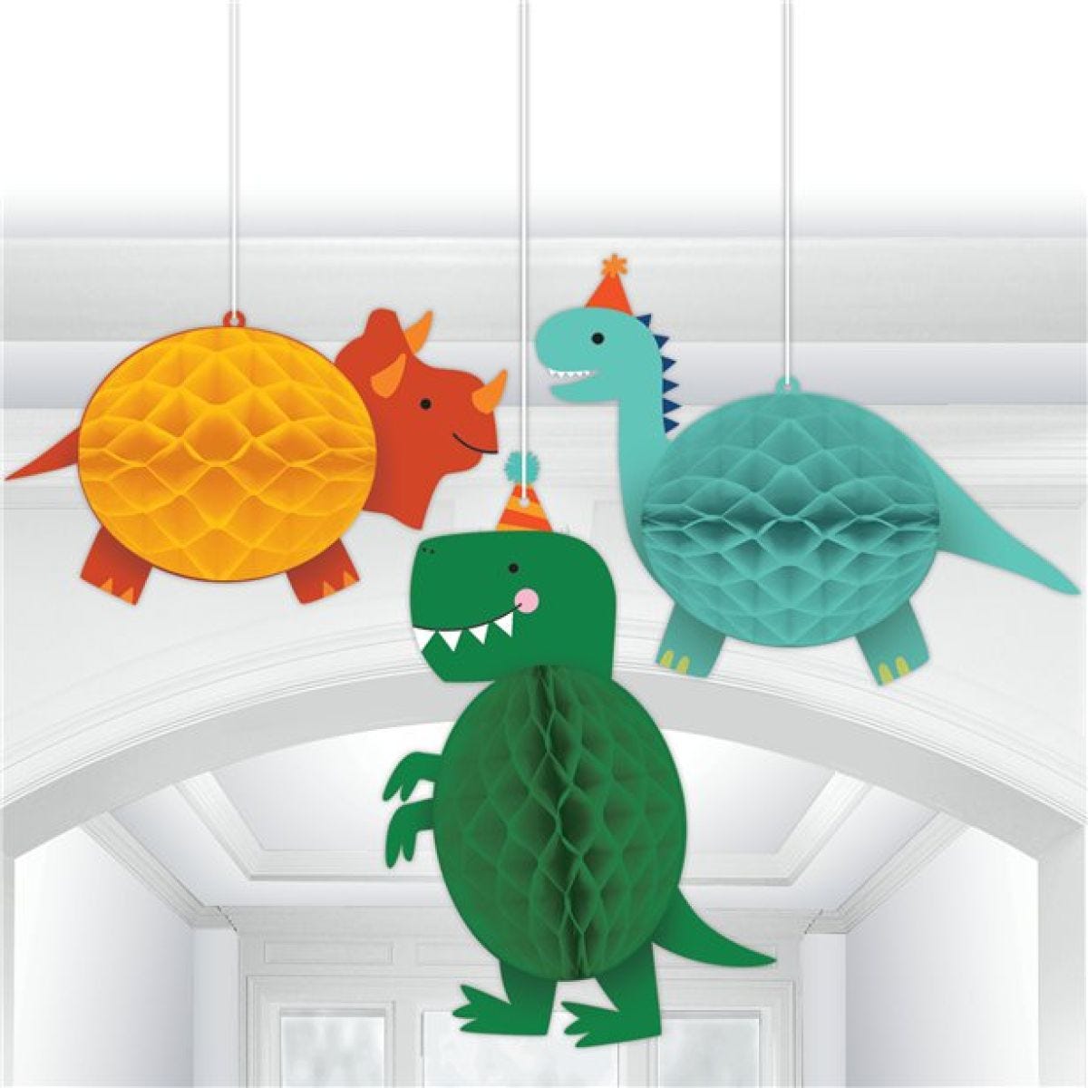 Dino-Mite Hanging Honeycomb Decorations (3pk)