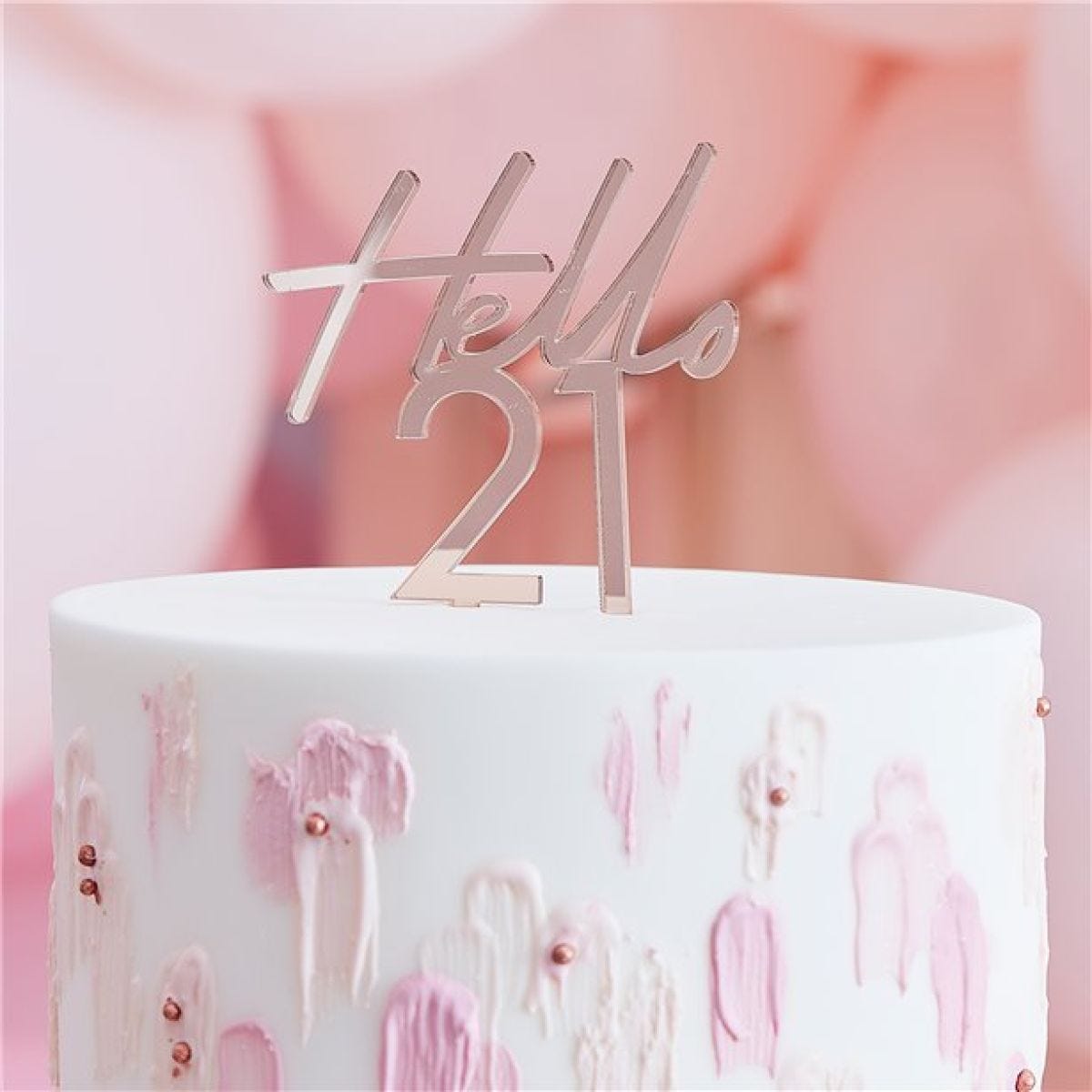 Mix It Up Hello 21 Rose Gold Cake Topper - 13cm x 10cm