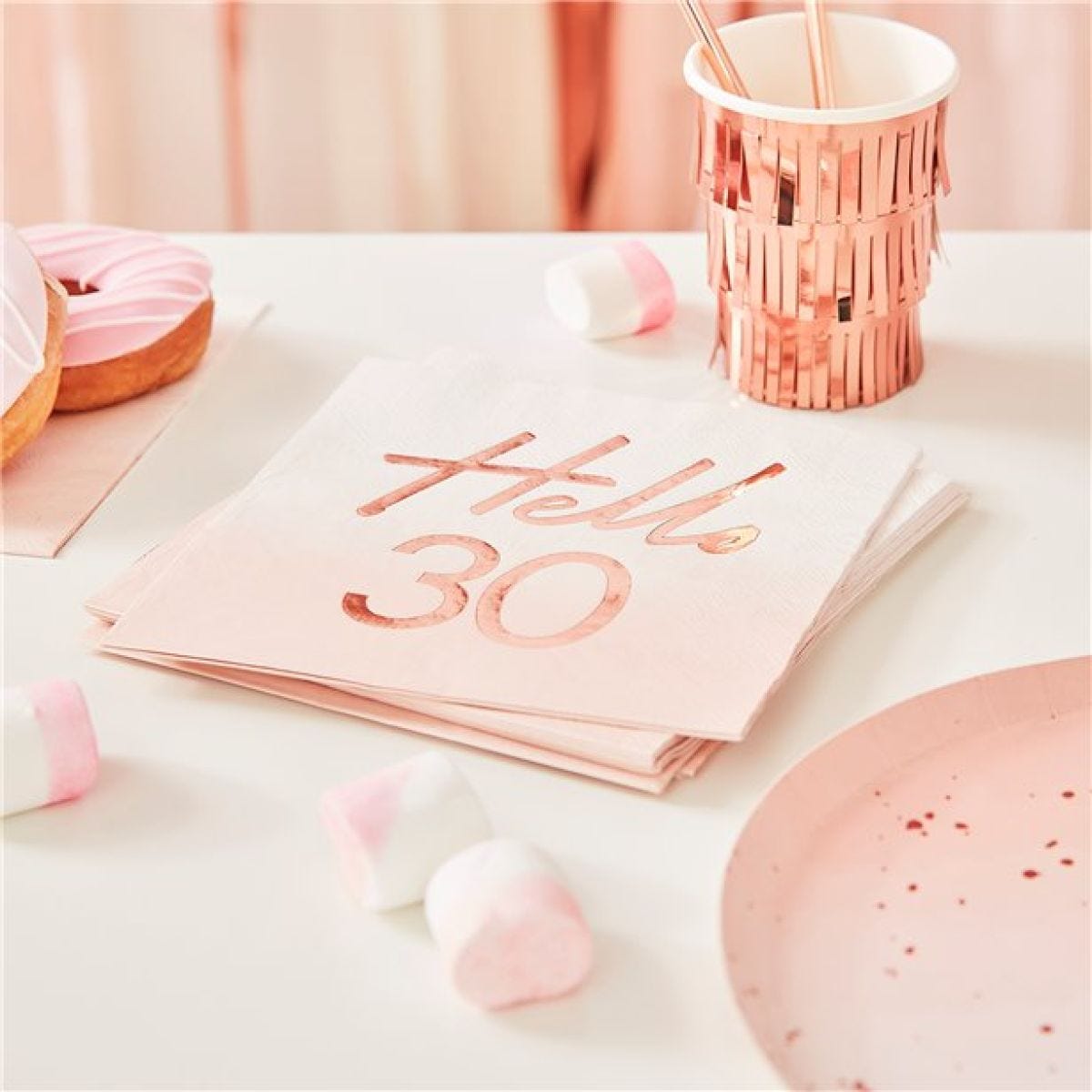 Hello 30 Rose Gold Foil Napkins - 33cm