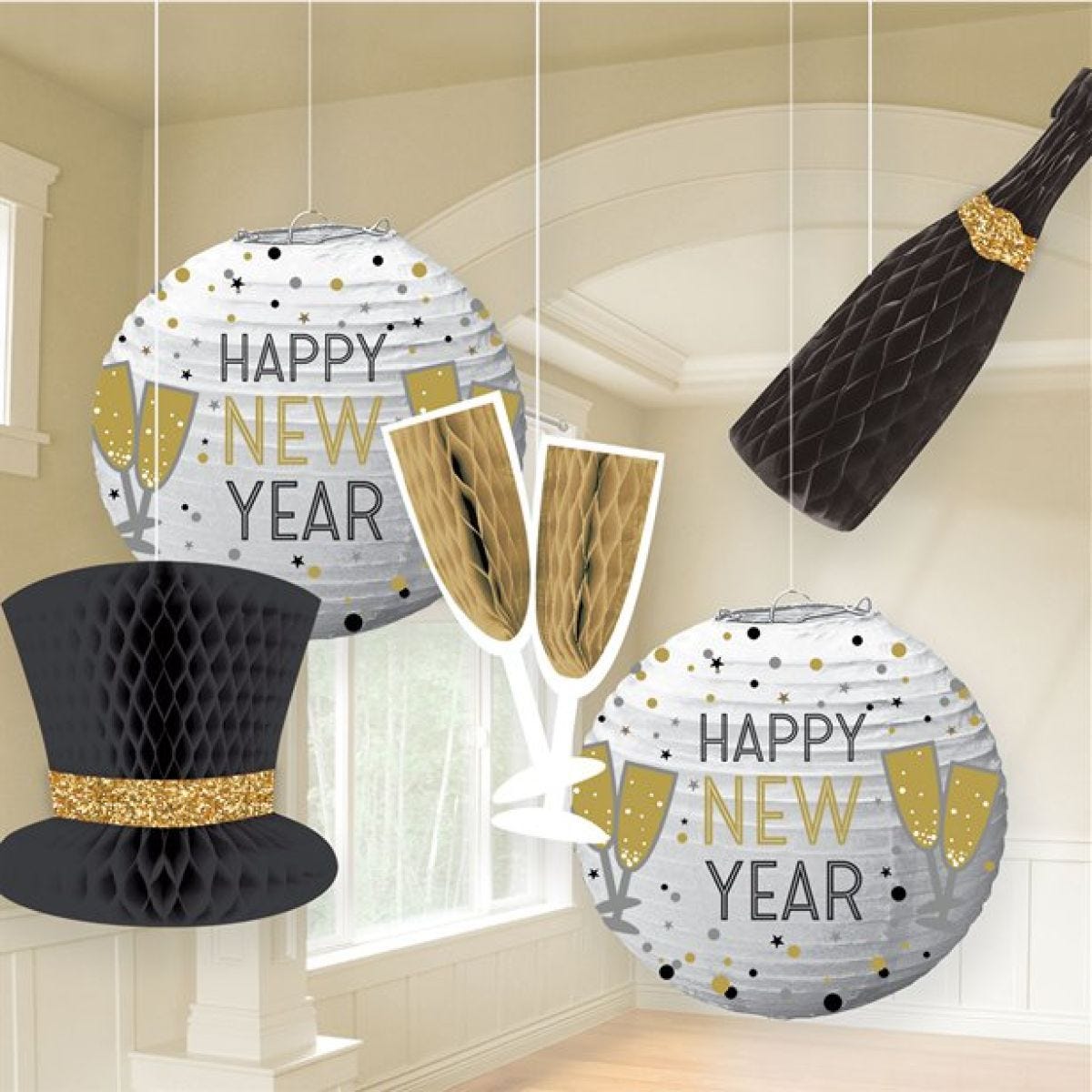 New Year&apos;s Eve Lanterns & Honeycomb Decorations (5pk)