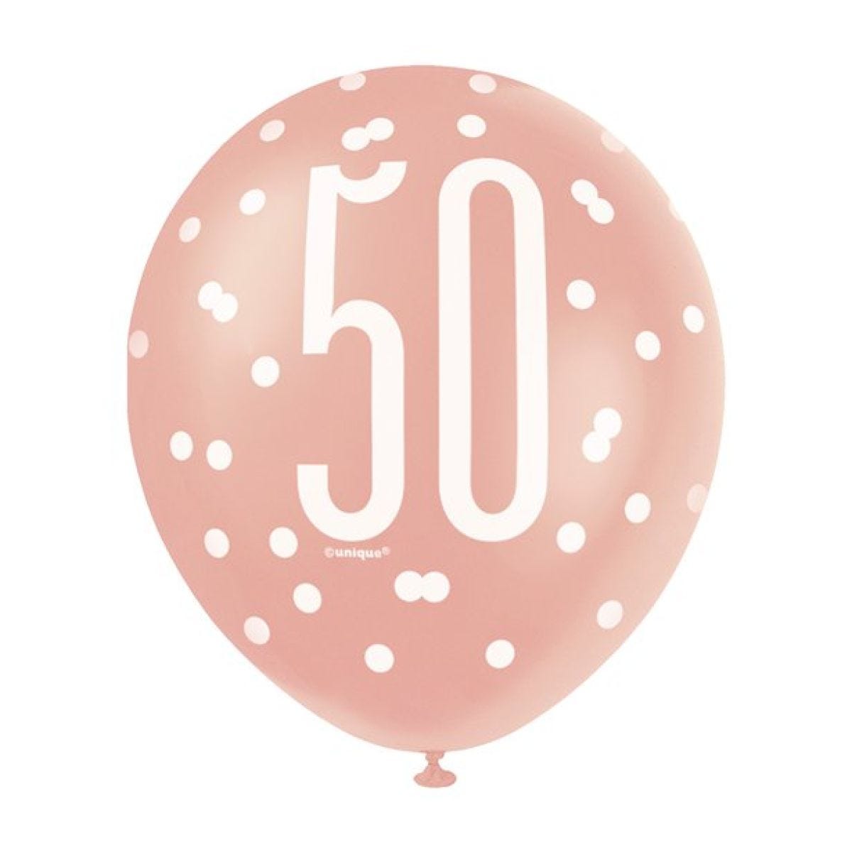 Rose Gold Glitz 50th Birthday Balloons - 12" Latex