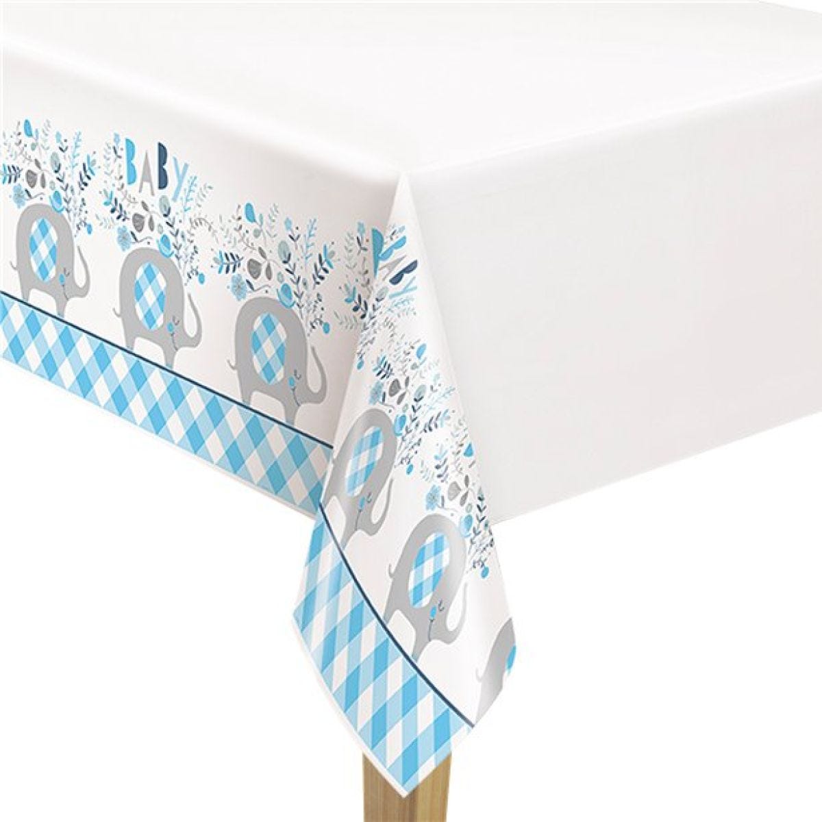 Blue Floral Elephant Plastic Tablecover - 1.4m x 2.1m