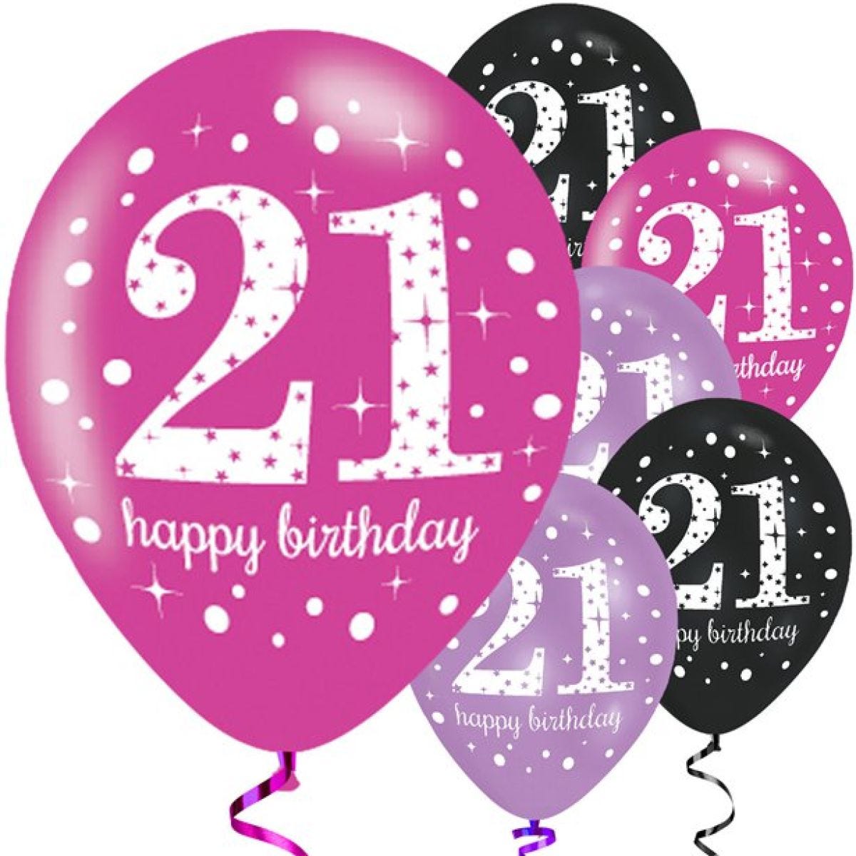 Happy 21st Birthday Pink Mix Latex Balloons - 11"