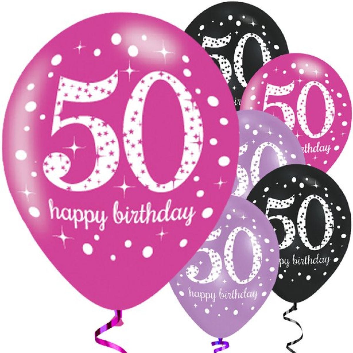 Happy 50th Birthday Pink Mix Latex Balloons - 11"