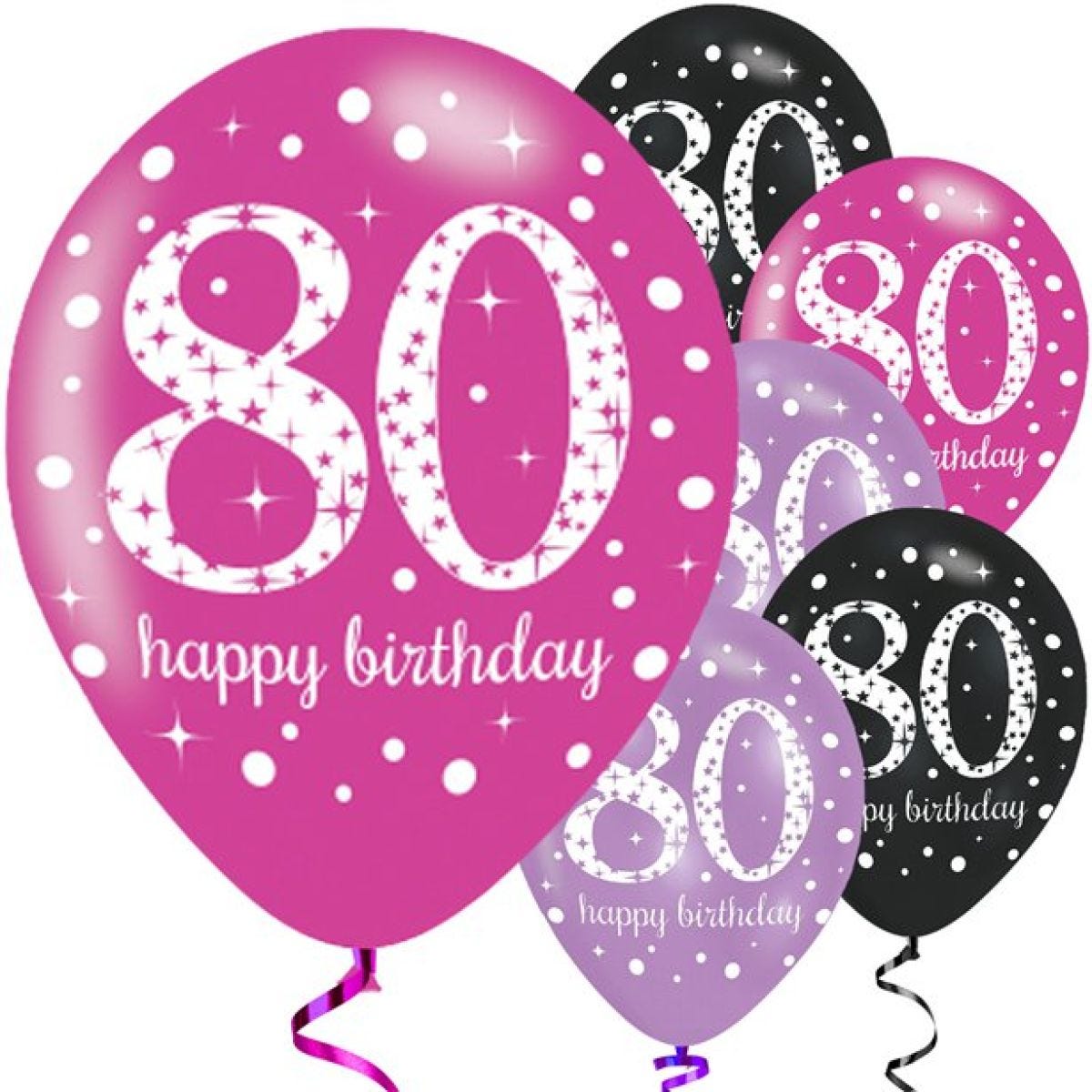 Happy 80th Birthday Pink Mix Latex Balloons - 11"