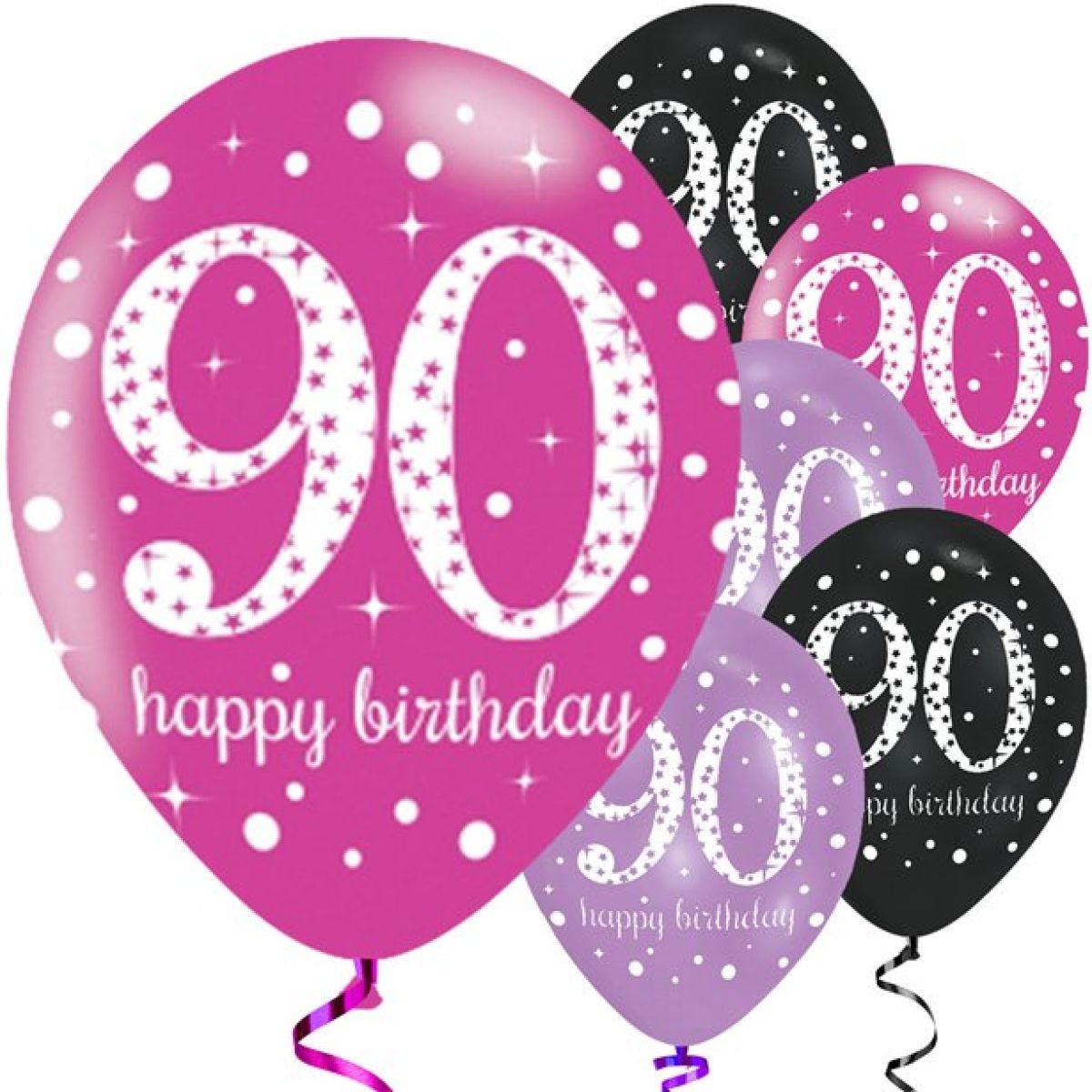 Happy 90th Birthday Pink Mix Latex Balloons - 11"