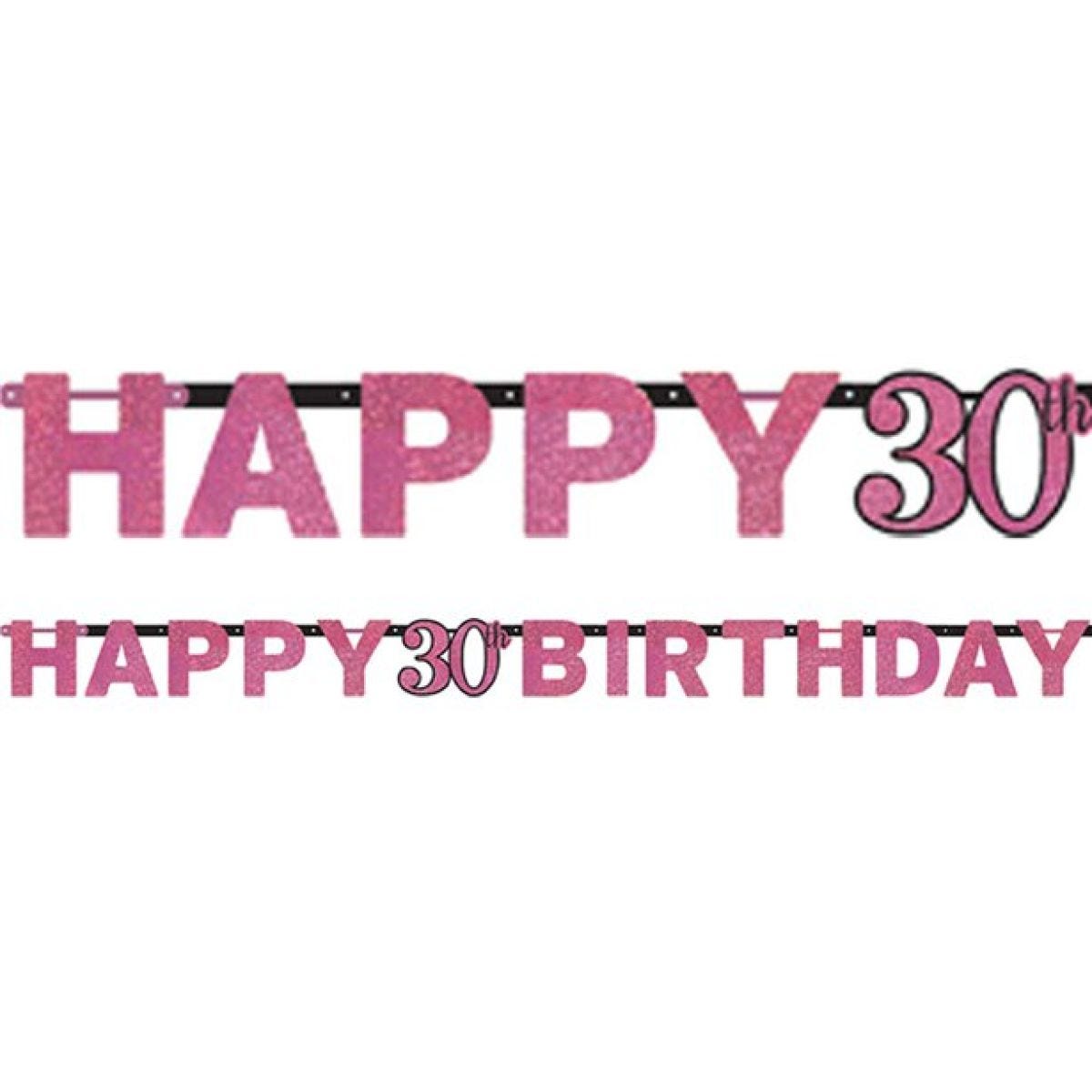 Pink &apos;Happy 30th Birthday&apos; Holographic Paper Letter Banner - 2m