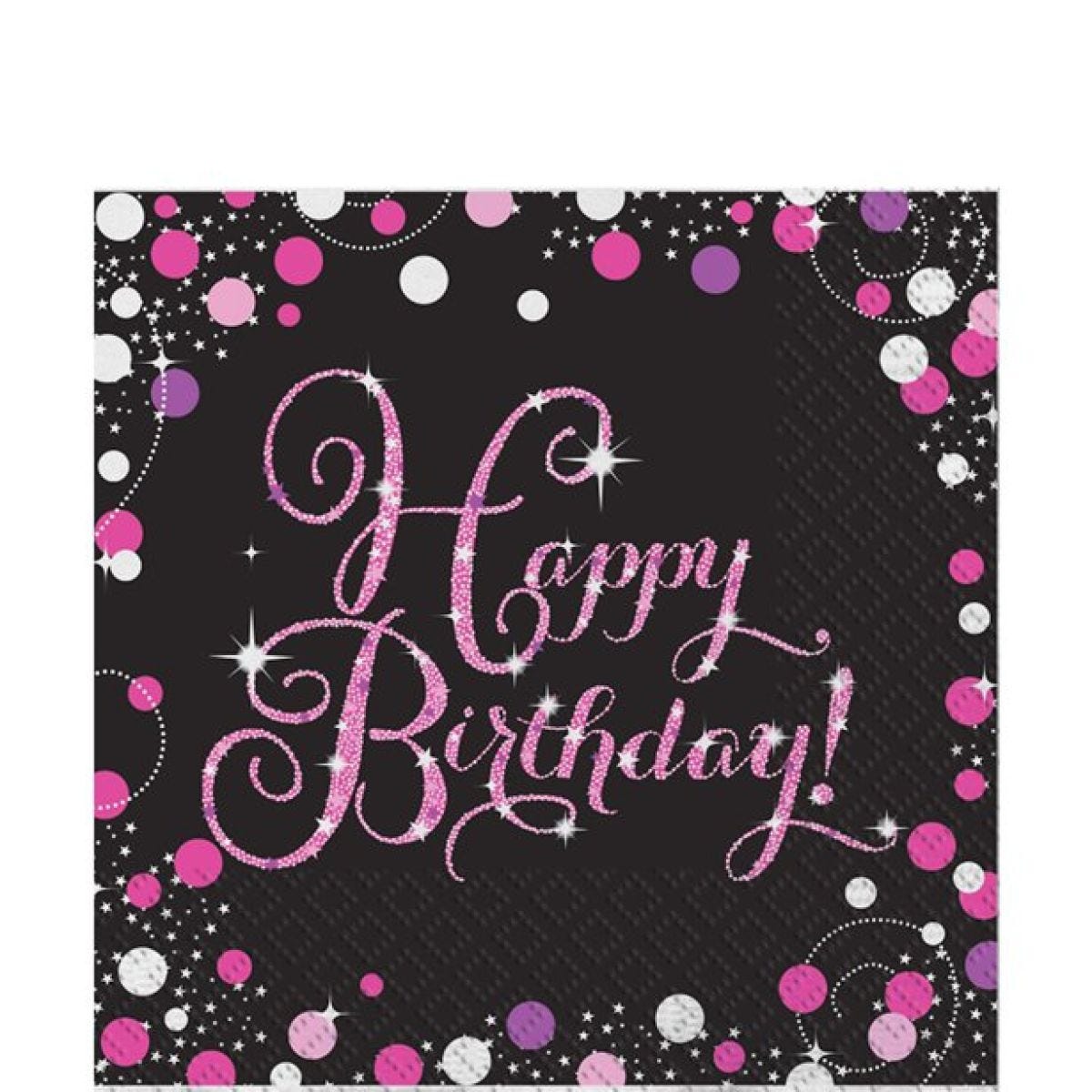 Pink Happy Birthday Paper Napkins - 33cm