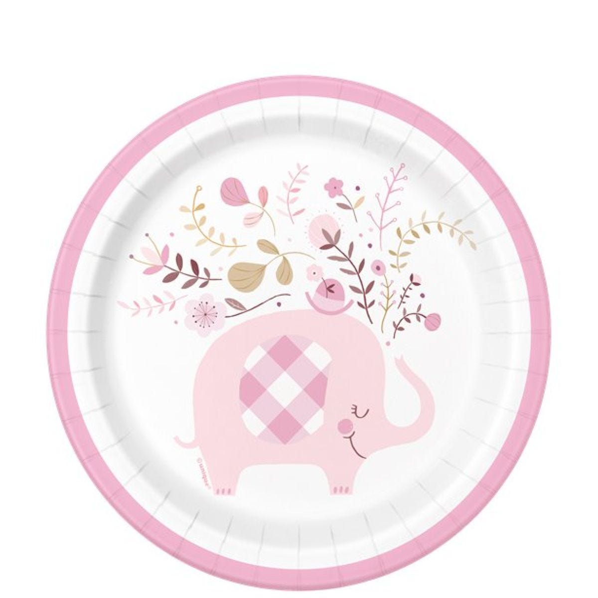 Pink Floral Elephant Paper Plates - 18cm (8pk)