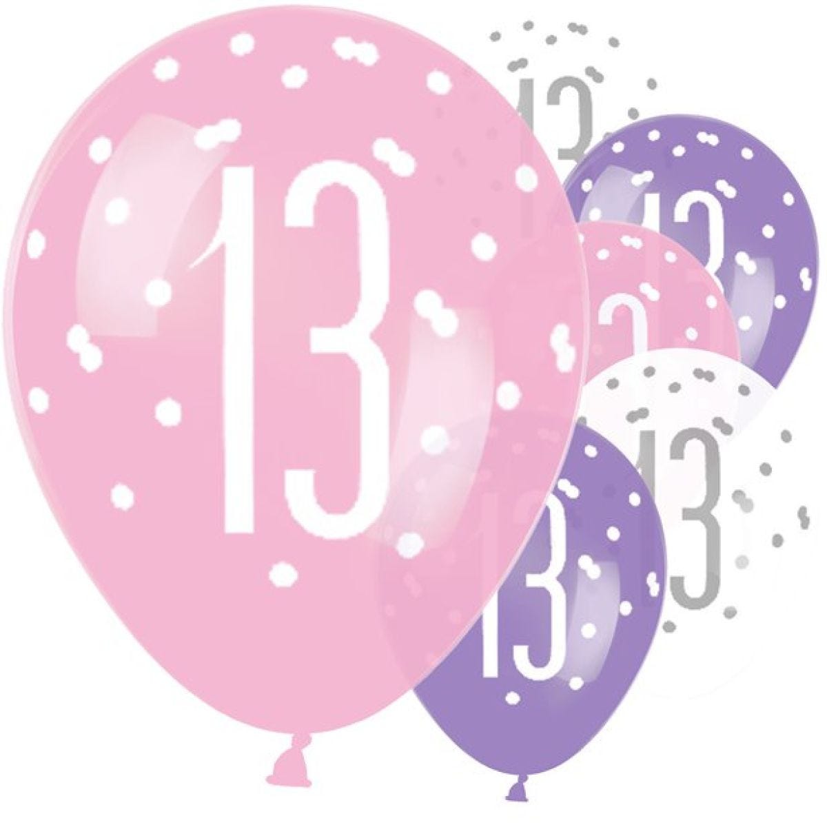 Pink 13th Birthday Latex Balloons - 12" (6pk)