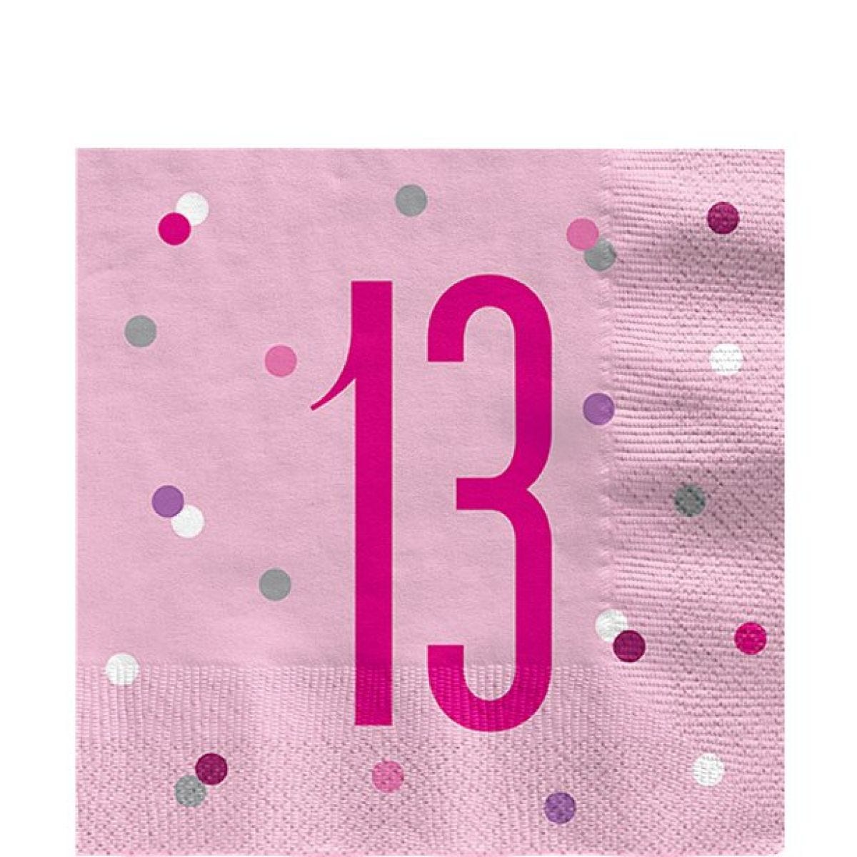 Pink 13th Birthday Paper Napkins - 33cm (16pk)