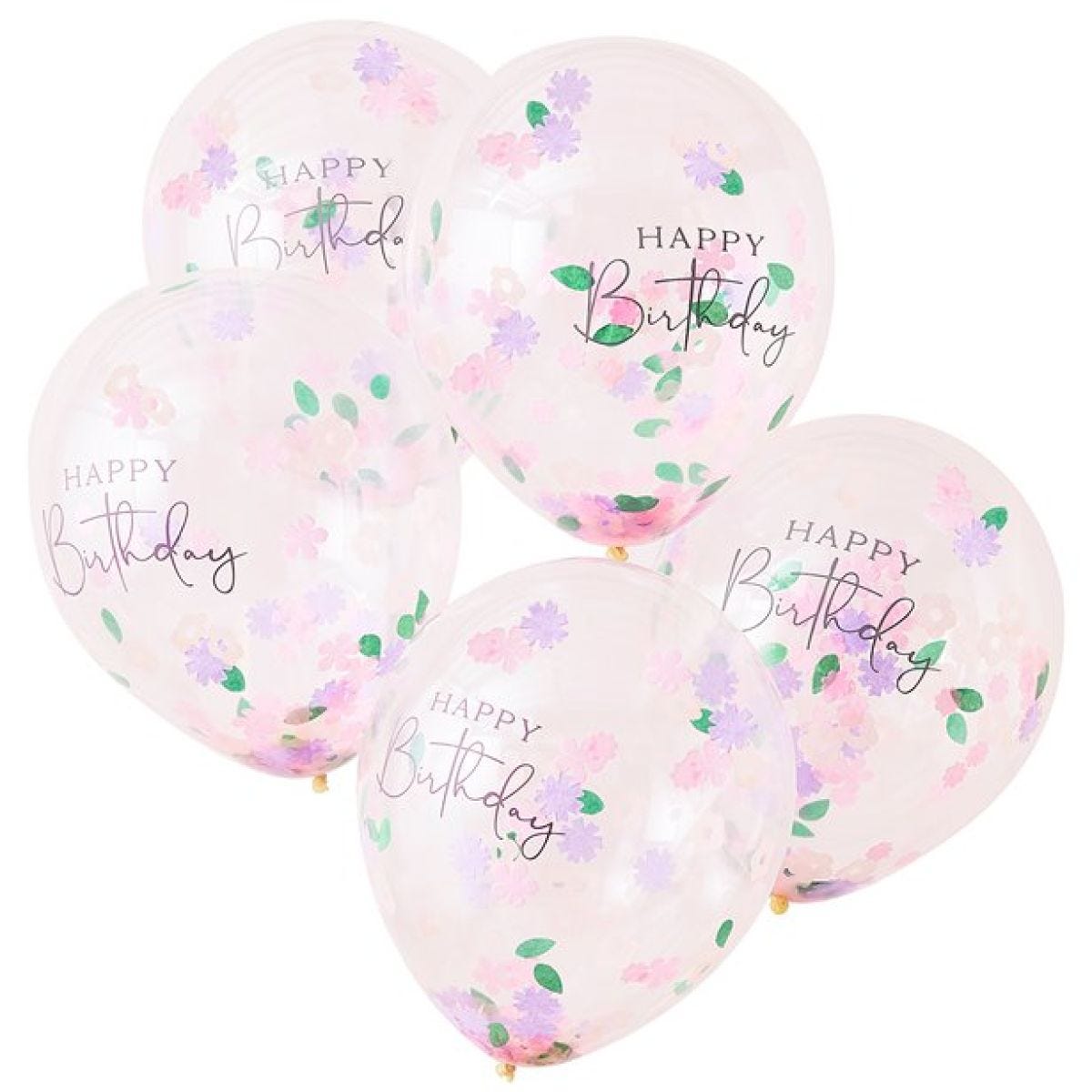 Floral Confetti &apos;Happy Birthday&apos; Latex Balloons - 12" (5pk)