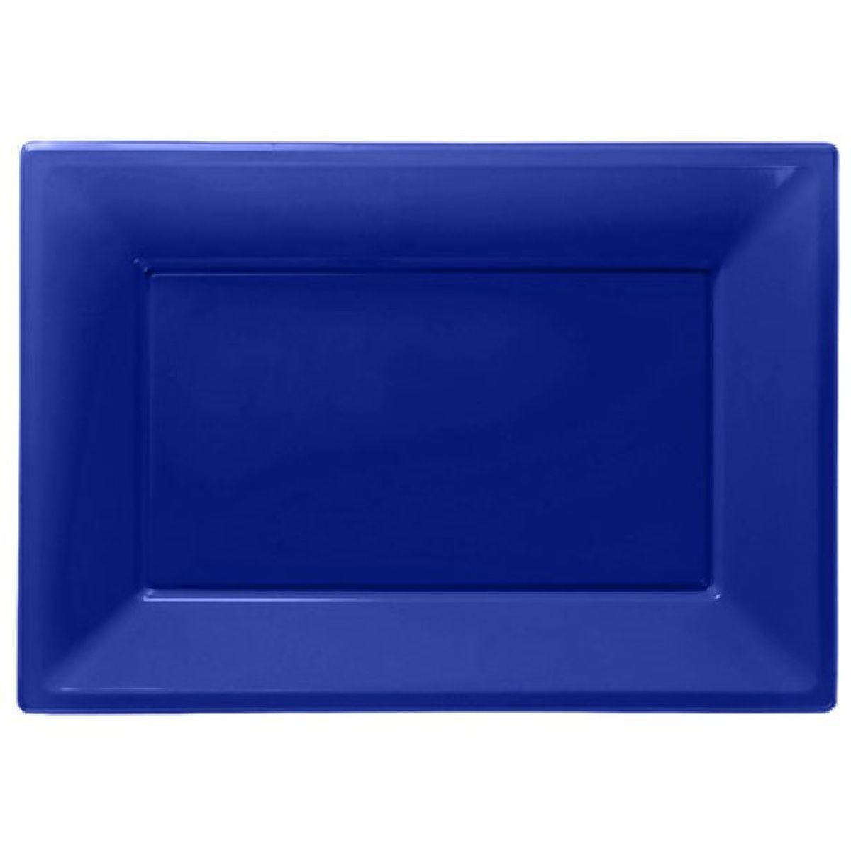 Royal Blue Plastic Serving Platters - 23cm x 32cm (3pk)