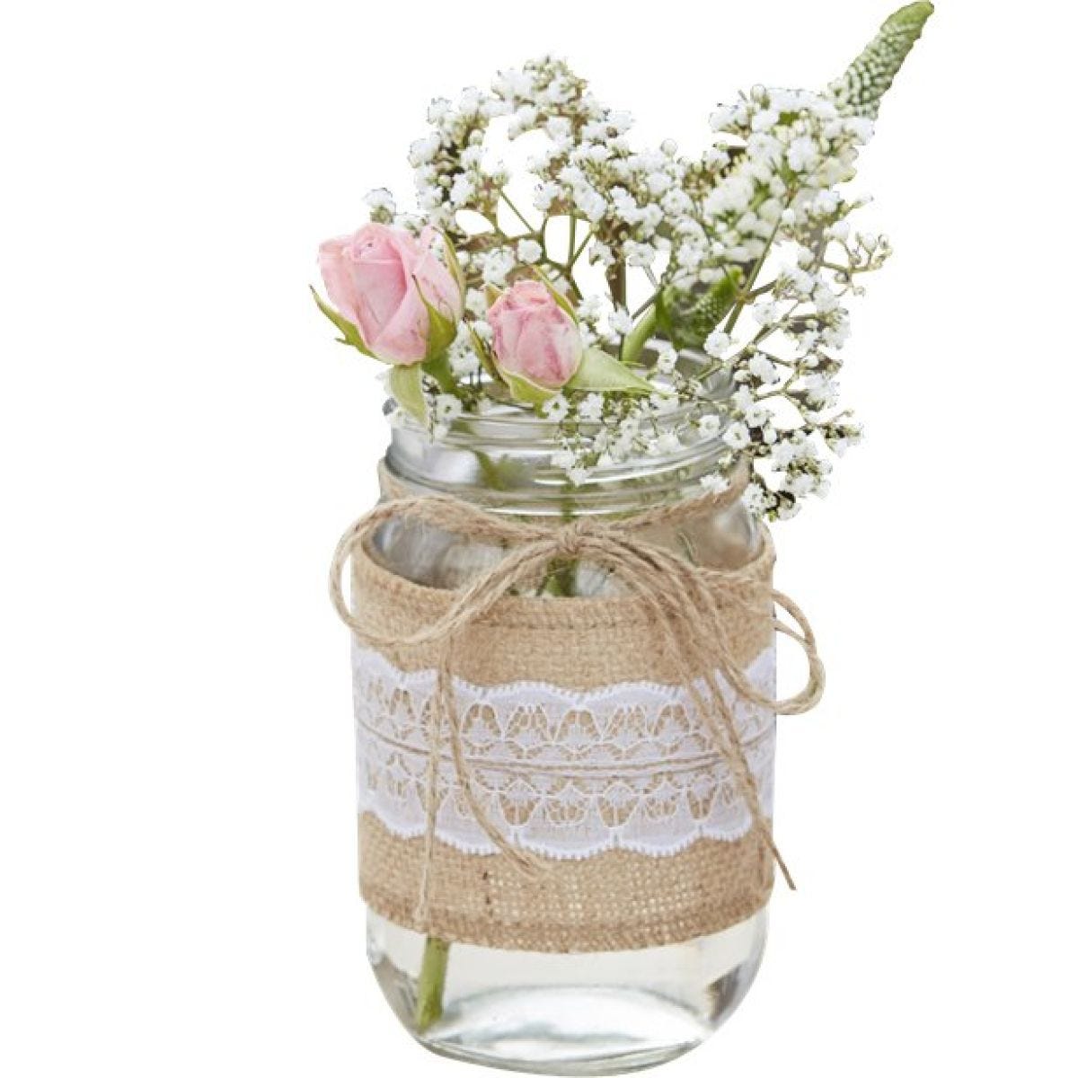 Rustic Country Hessian Wrapped Glass Jars - 12cm