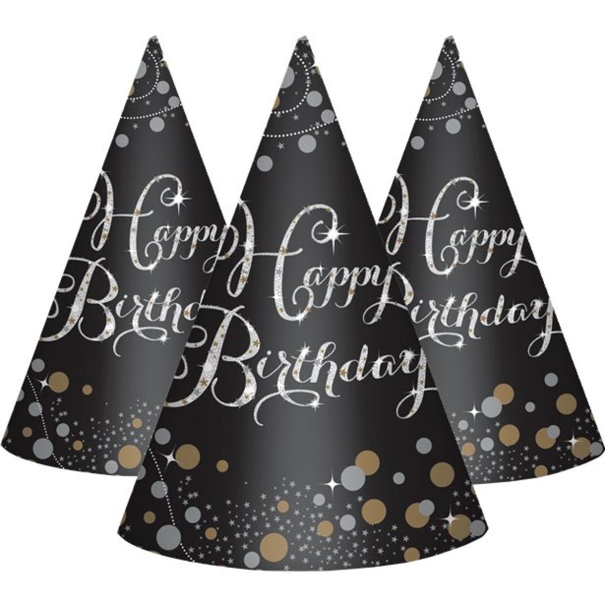 Sparkling Celebration Happy Birthday Cone Hats (8pk)