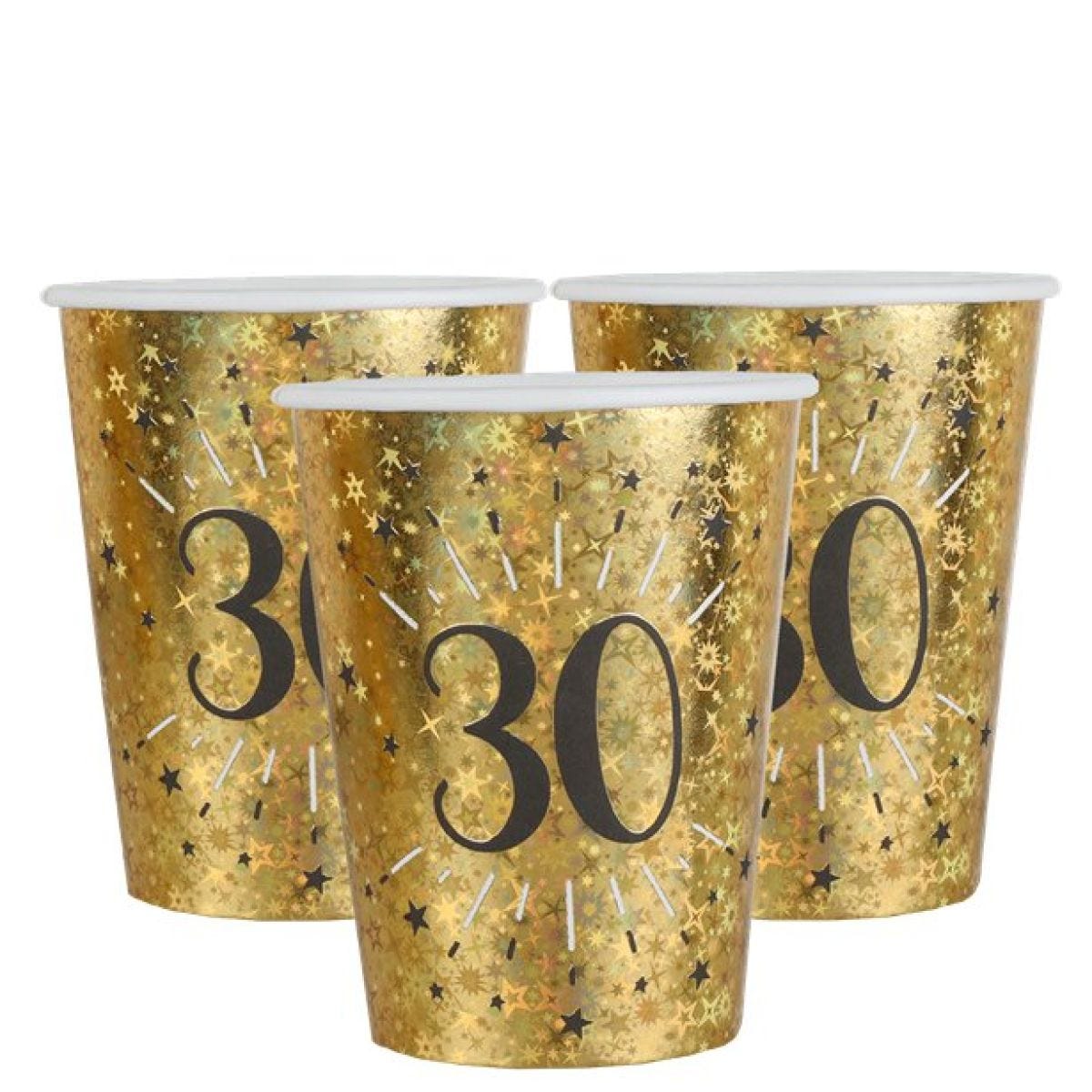 Sparkling Gold 30th Paper Cups - 270ml (10pk)