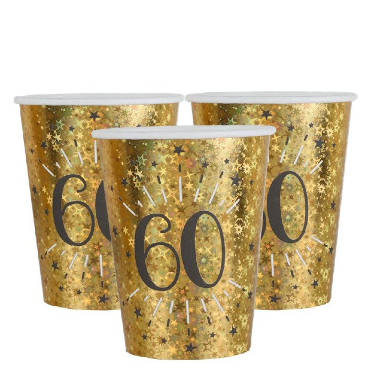 Sparkling Gold 60th Paper Cups - 270ml (10pk)