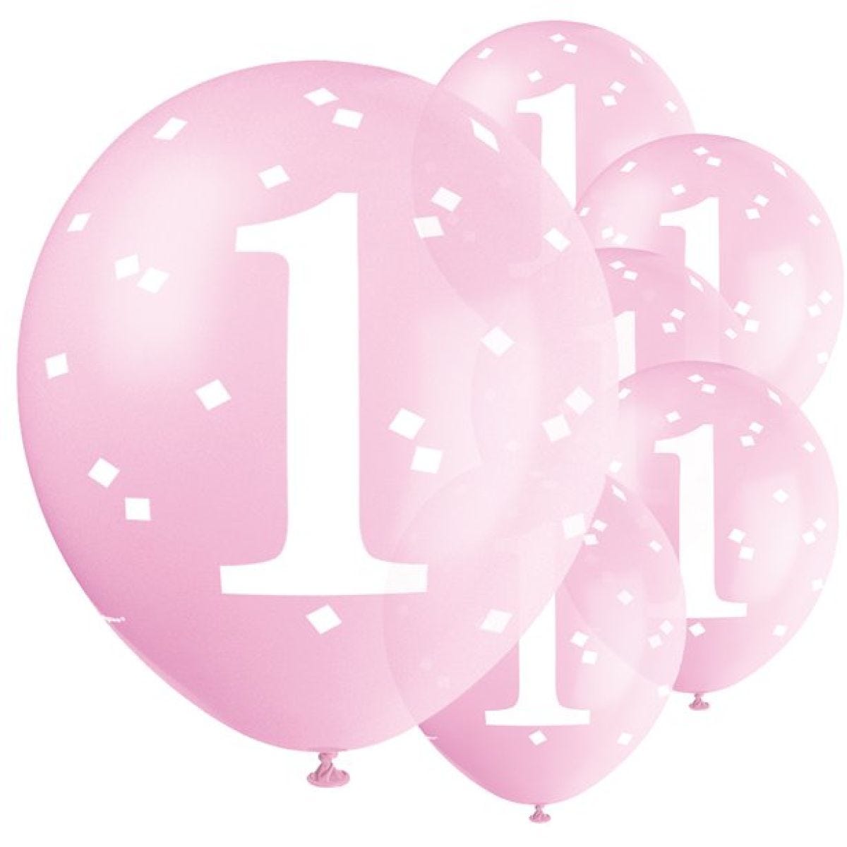 1st Birthday Pink Latex Balloons - 12"