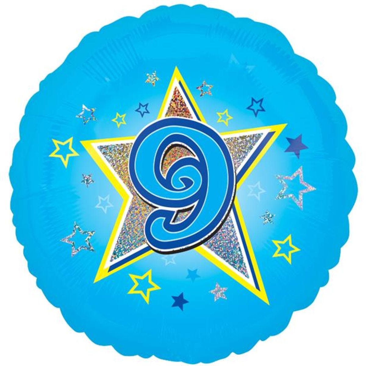 Age 9 Blue Stars Balloon - 18" Foil