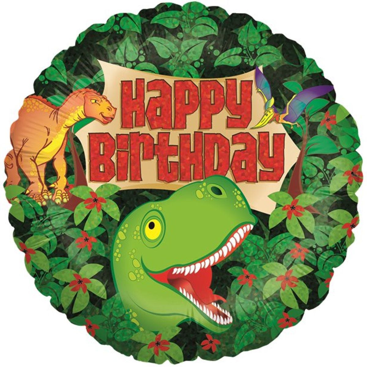 Holographic &apos;Happy Birthday&apos; Dinosaur Foil Balloon - 18"