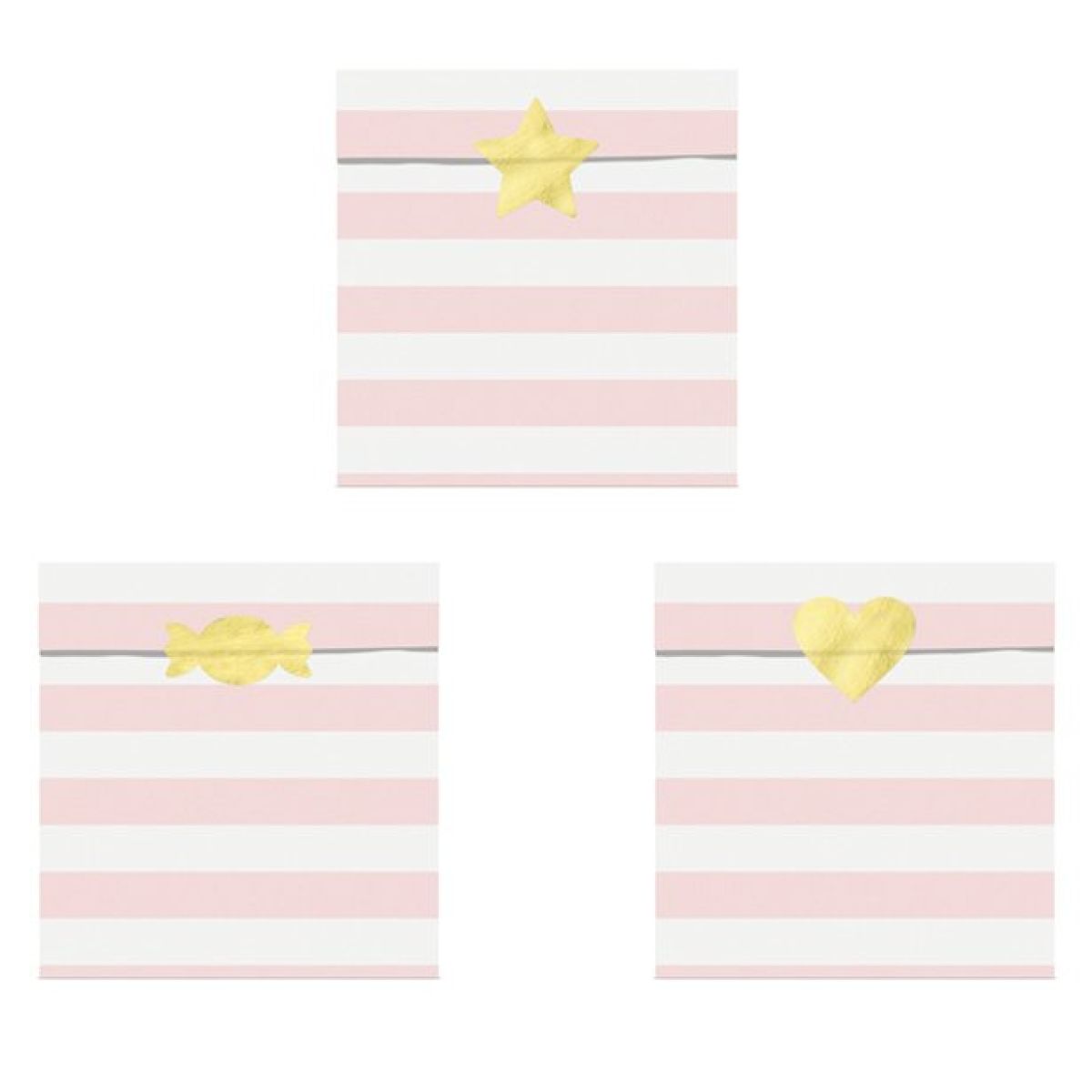 Light Pink Stripe Paper Treat Bags - 14cm (6pk)