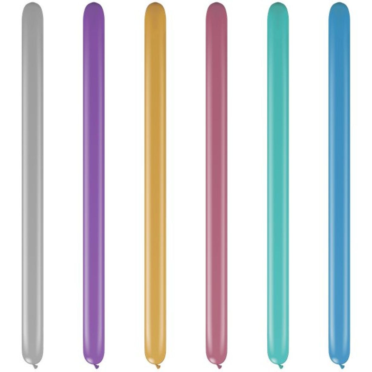 Assorted Chrome Modelling Balloons - 260Q Latex (100pk)