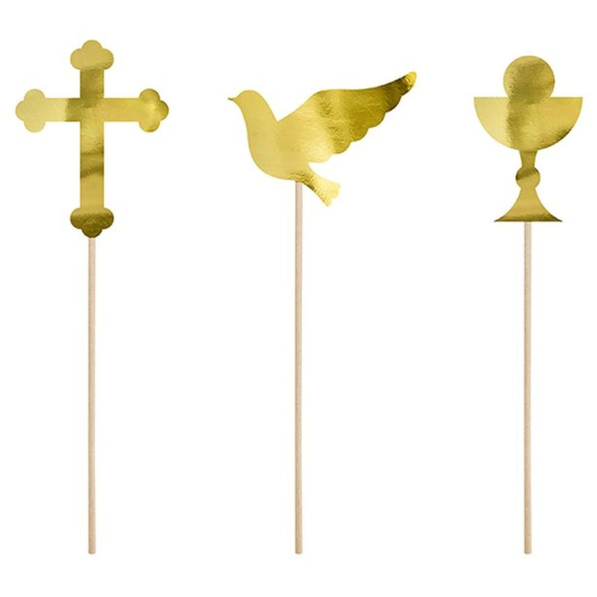 First Holy Communion Gold Cupcake Toppers - 3 Designs (6pk)