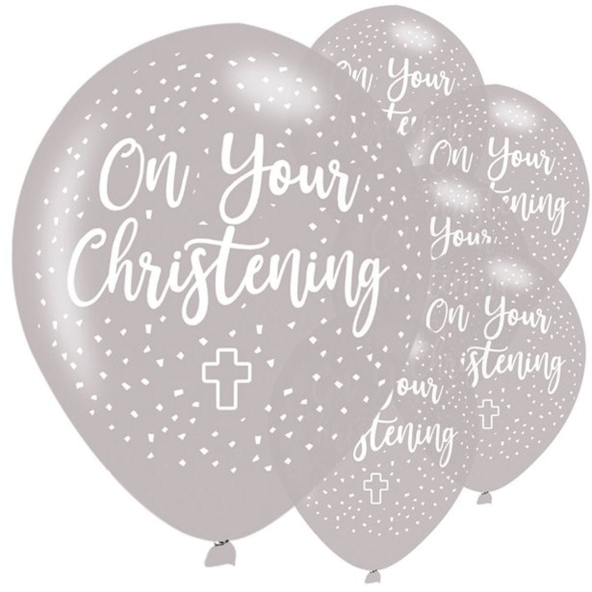 Christening Silver Latex Balloons - 11"