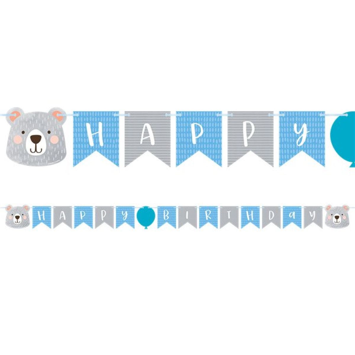 Birthday Bear Ribbon Banner with 1st Birthday Stickers - 1.9m