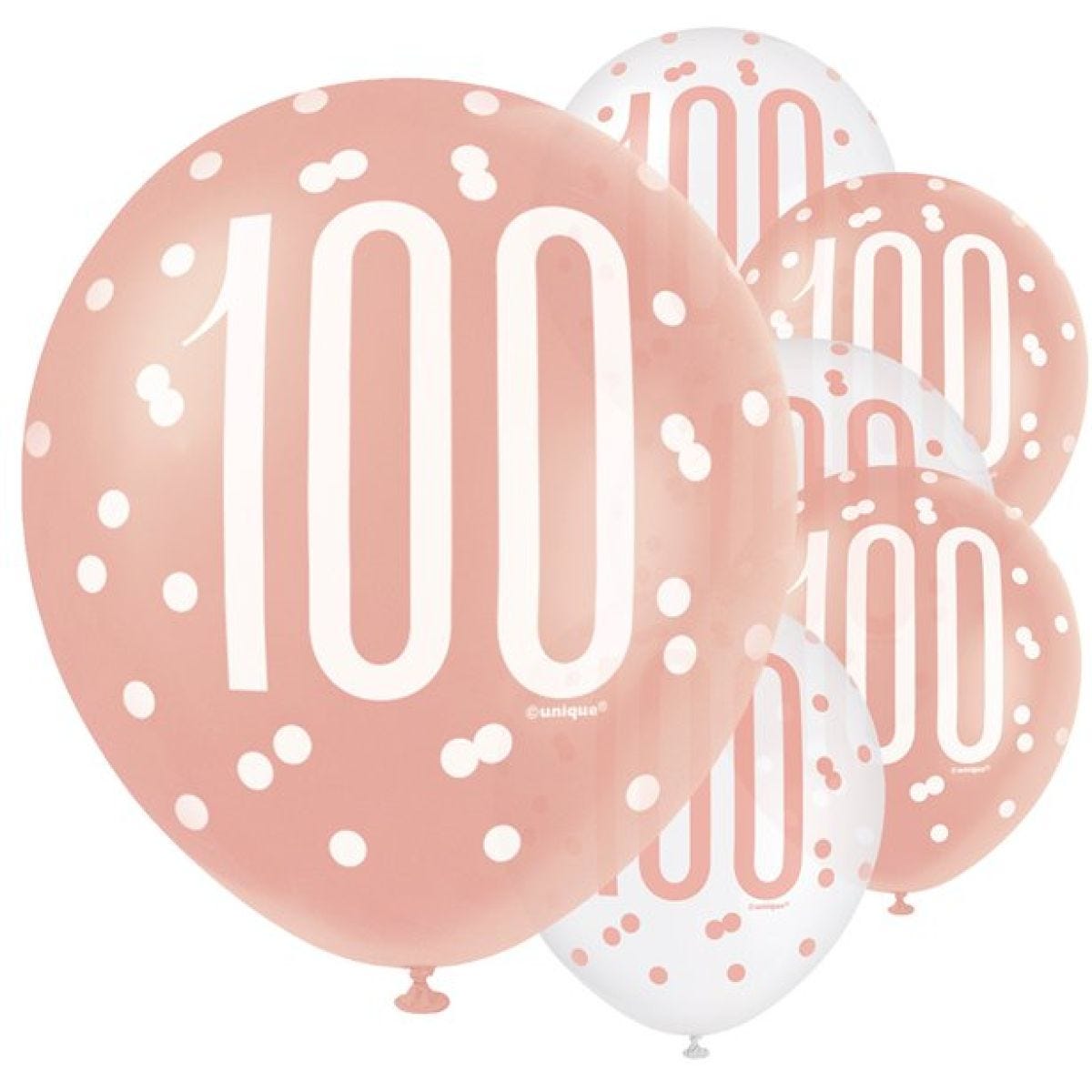 Rose Gold Glitz 100th Birthday Balloons - 12" Latex