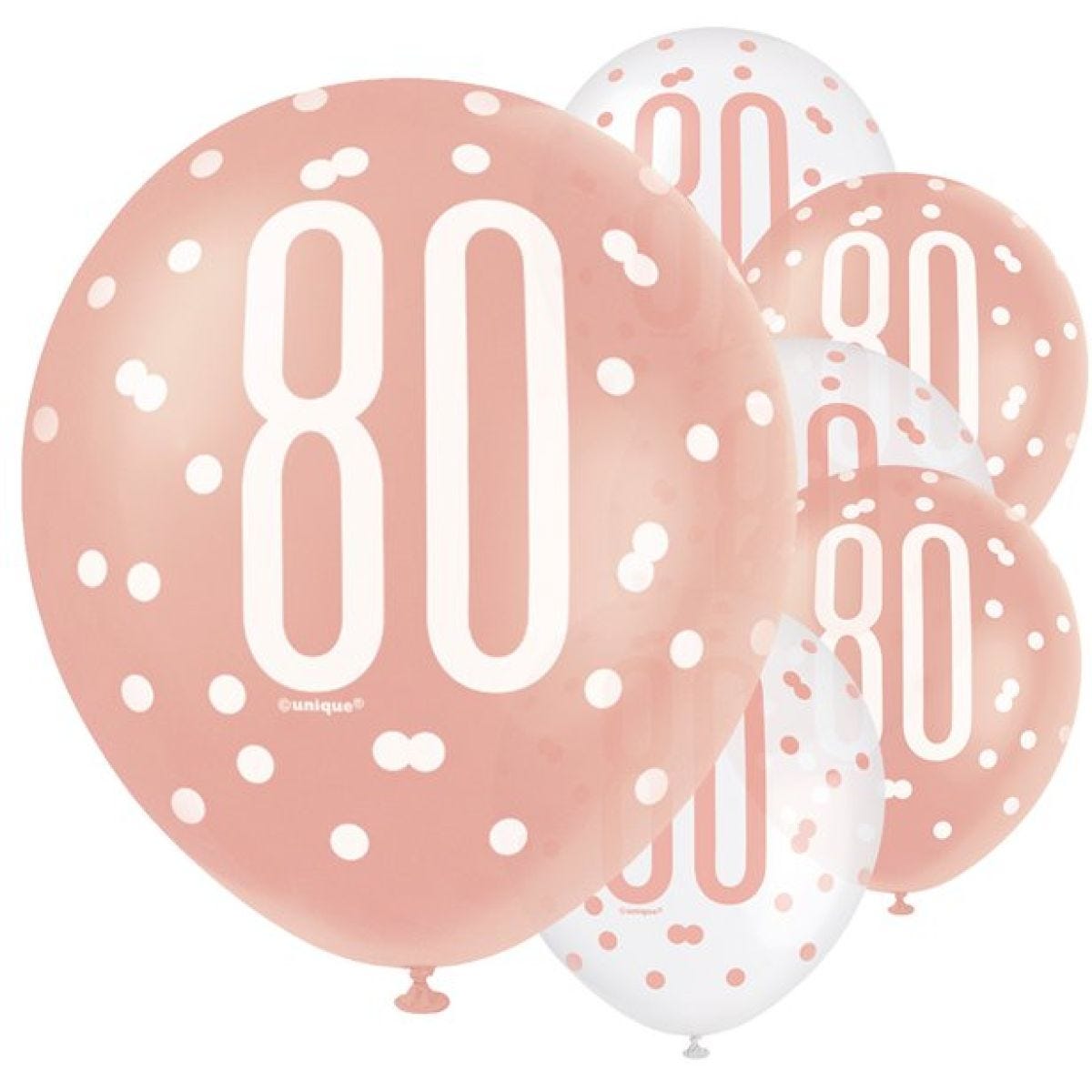 Rose Gold Glitz 80th Birthday Balloons - 12" Latex