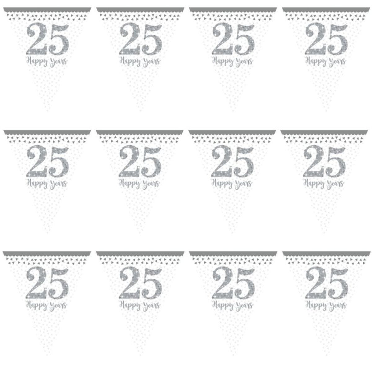 25th Silver Sparkling Wedding Anniversary Flag Bunting - 4m