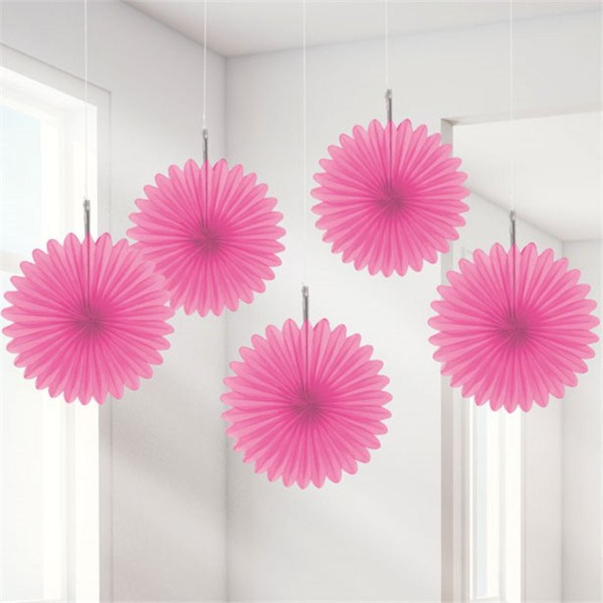 Pink Paper Fan Decorations - 15cm