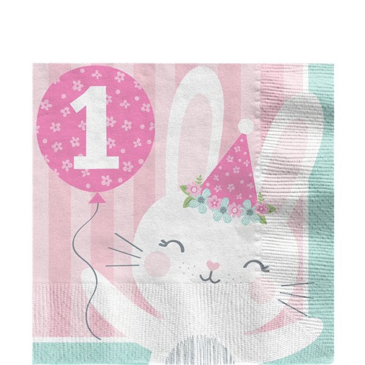 Birthday Bunny 1st Birthday Paper Napkins - 33cm