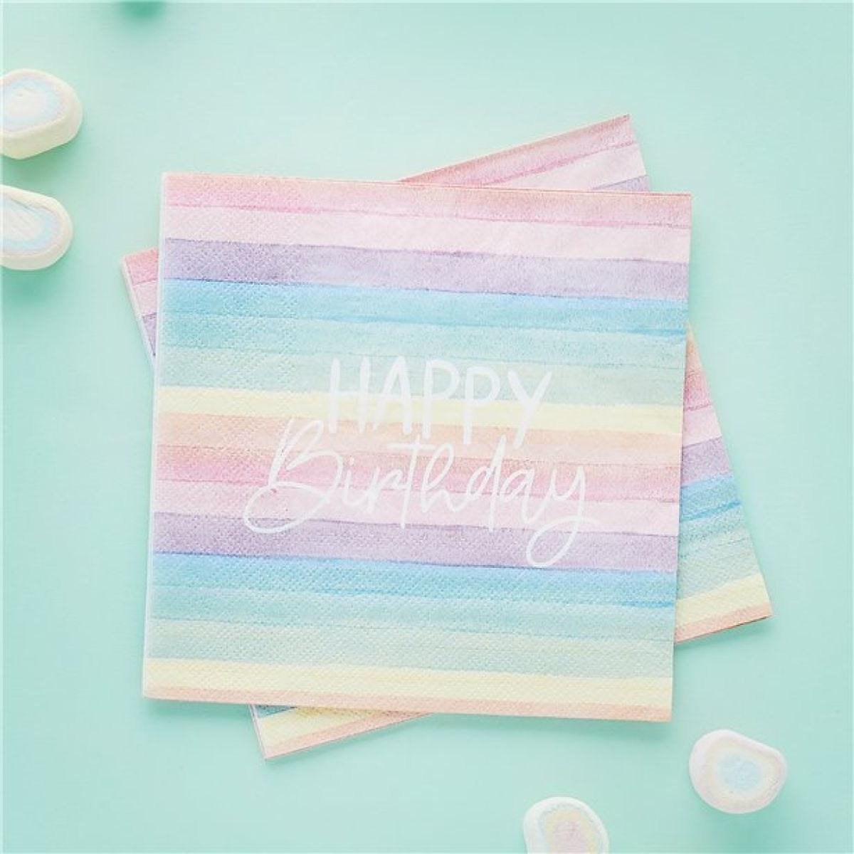 Eco Pastel Rainbow Happy Birthday Paper Napkins - 33cm