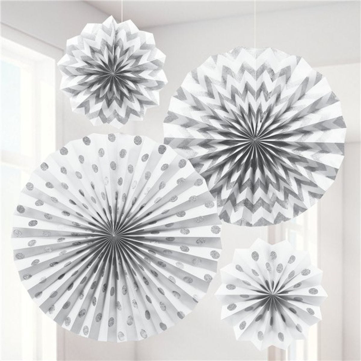 White Paper Glitter Fan Decorations