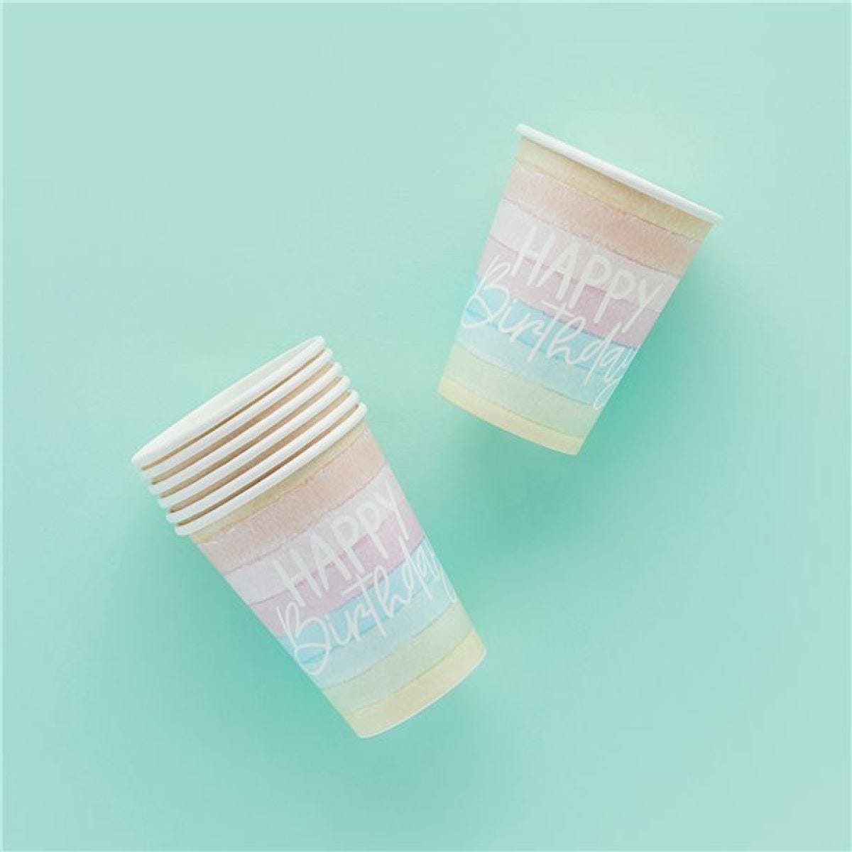 Eco Pastel Rainbow Happy Birthday Paper Cups