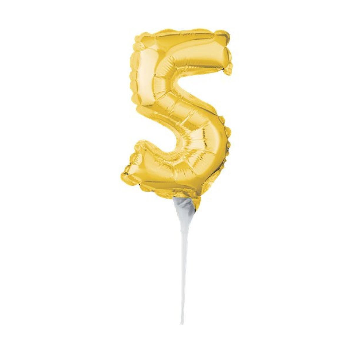 Air-Filled Gold Balloon Number 5 Cake Topper - 15cm