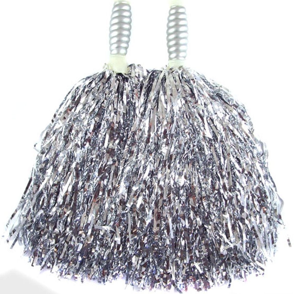 Silver Cheerleading Pom Poms - Standard Tinsel (2pk)