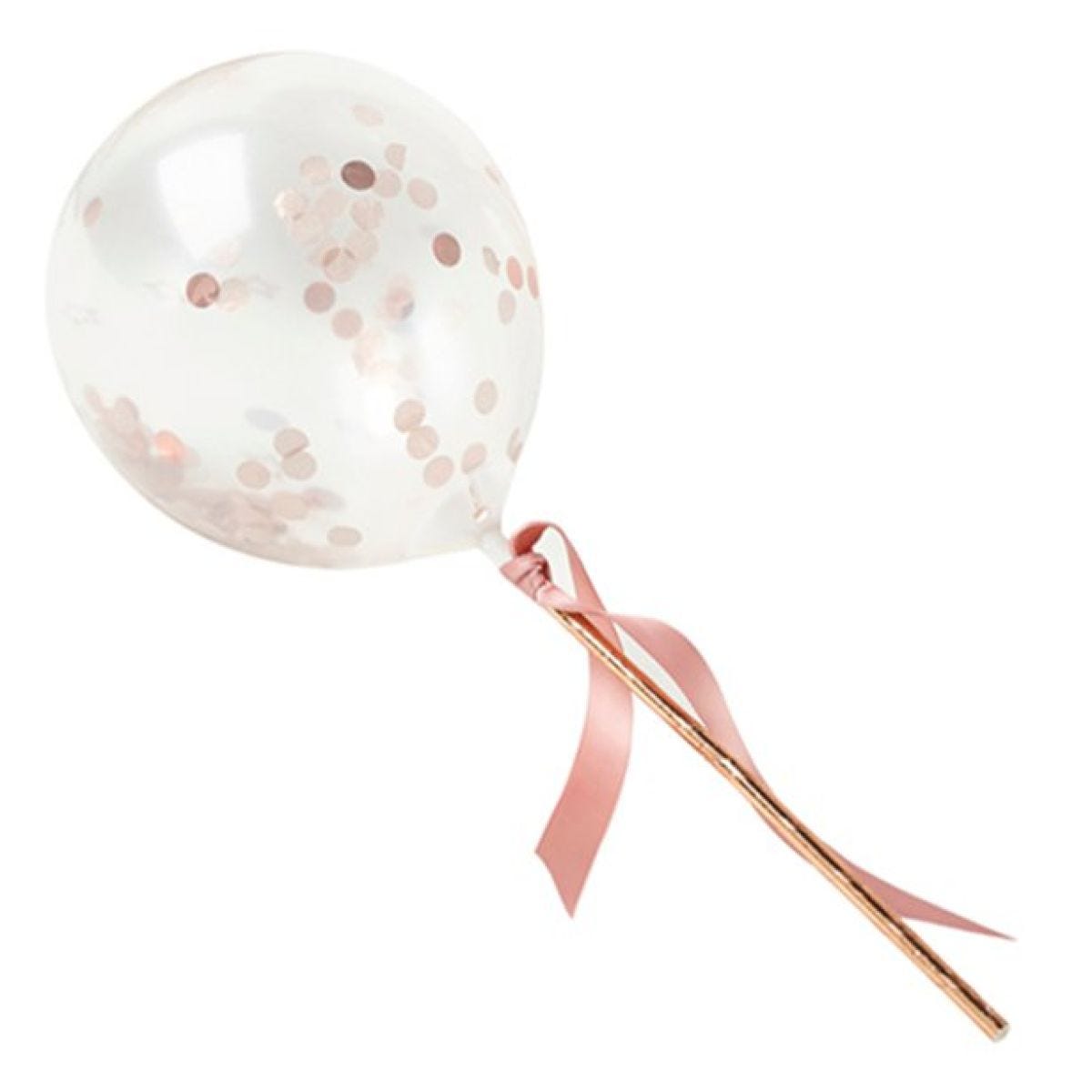 Rose Gold Mini Confetti Balloon Wands - 5" Latex